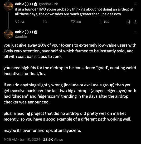 ZRO、BLAST 空投后 项目方和撸毛党也“互不接盘”了插图2 ZRO、BLAST 空投后 项目方和撸毛党也“互不接盘”了