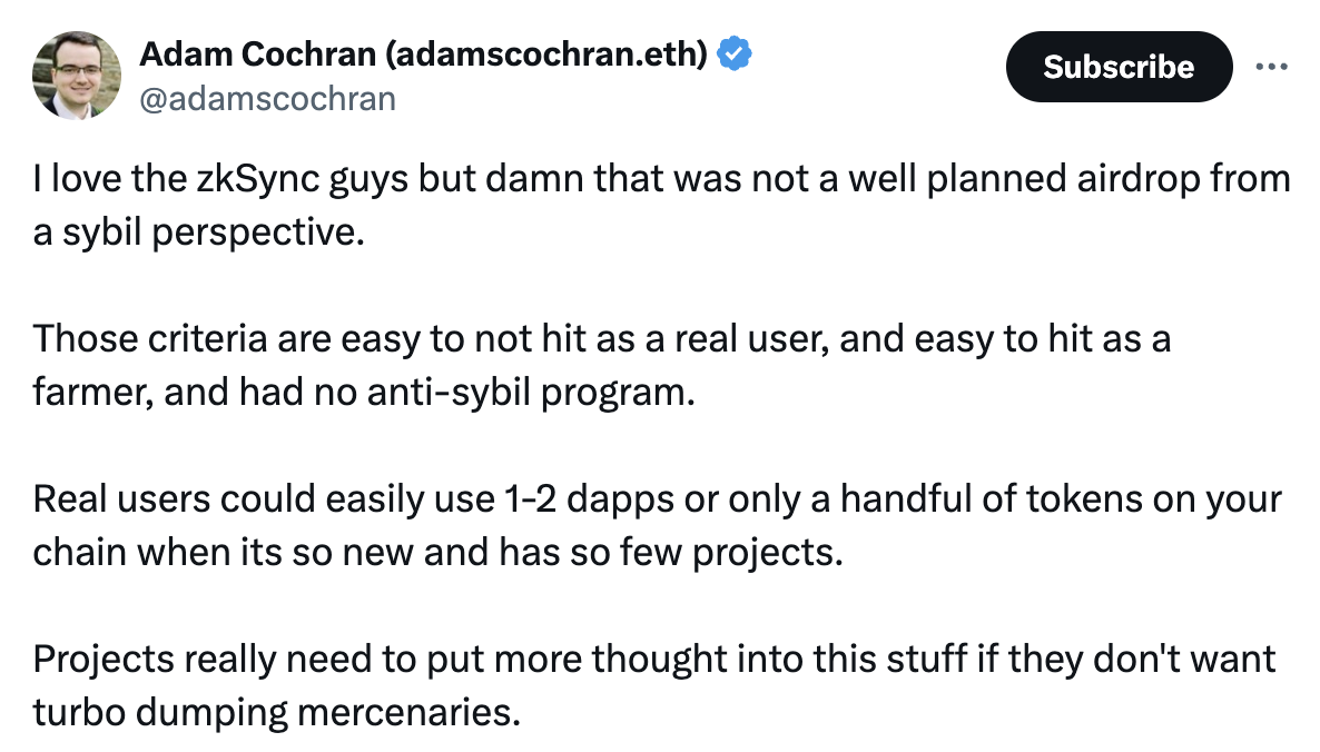 从zkSync到LayerZero,女巫攻击如何影响代币发行?插图3 从zkSync到LayerZero,女巫攻击如何影响代币发行?