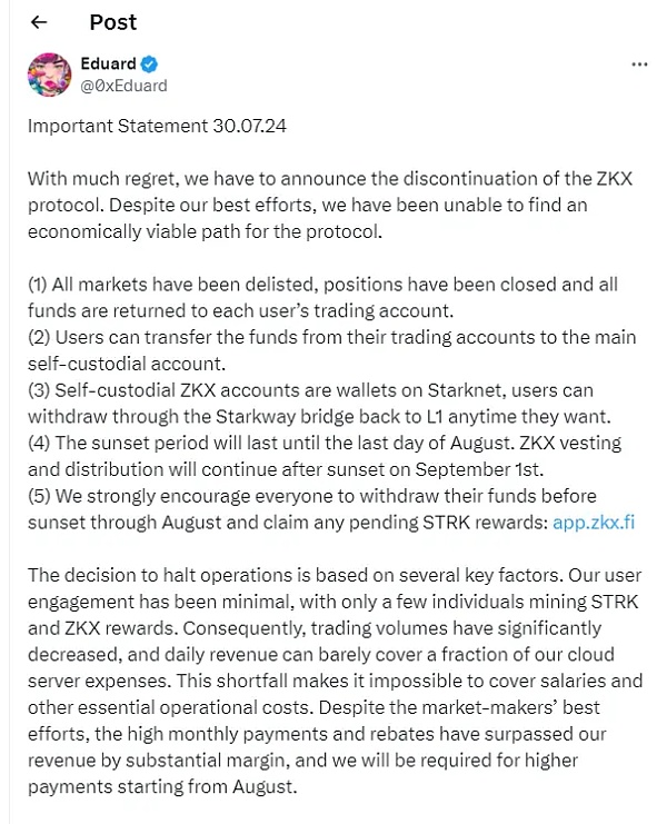 ZKX 关停风波:760 万美元融资暗藏“文字游戏” 代币 TGE 实际流通量超出官方文档插图 ZKX 关停风波:760 万美元融资暗藏“文字游戏” 代币 TGE 实际流通量超出官方文档