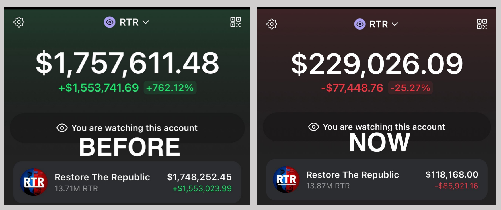 特朗普概念币RTR被「打假」,Meme市场上演「链上大逃杀」插图8 特朗普概念币RTR被「打假」,Meme市场上演「链上大逃杀」